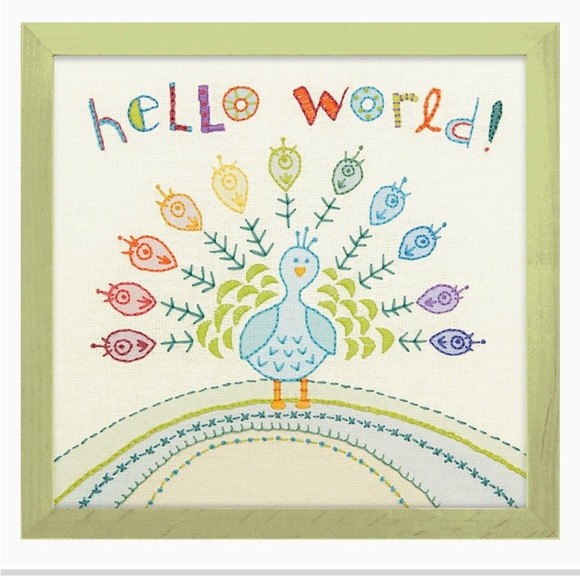 Hello World Peacock Embroidery Kit Dimensions New 10" x 10" Cathy Heck Studio - Picture 3 of 6